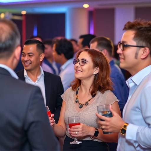 A vibrant candid shot of guests enjoying a lively corporate event