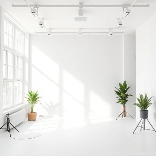 Bright, airy studio space with large windows and a seamless backdrop