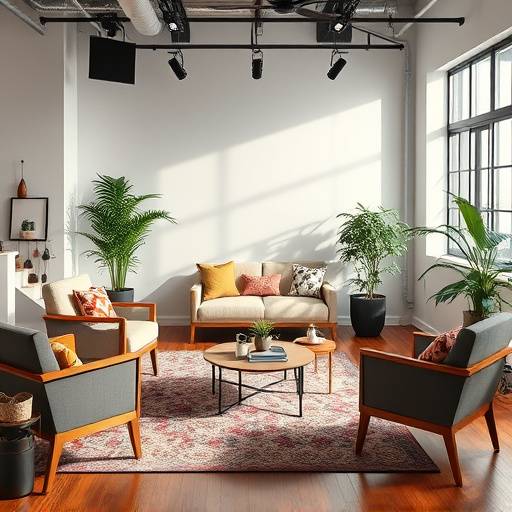 Comfortable seating area in a studio lounge with complimentary refreshments