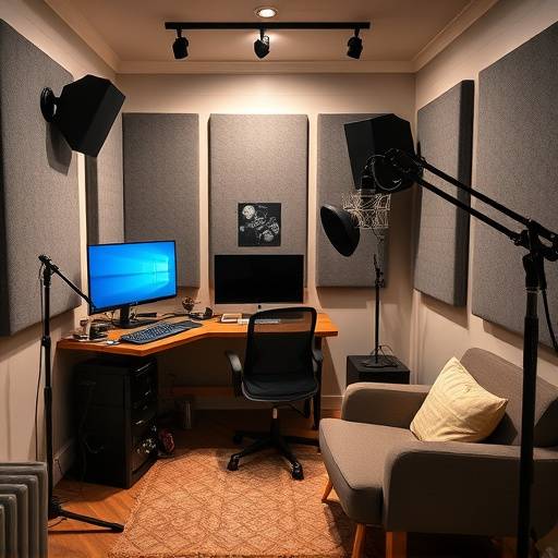 Compact, soundproof studio ideal for podcasting and voiceovers