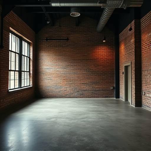 Industrial-style studio with exposed brick and versatile lighting options