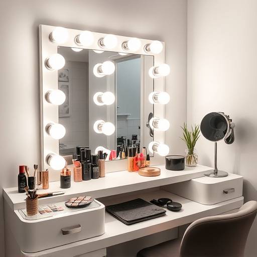 Modern, well-lit makeup and dressing area